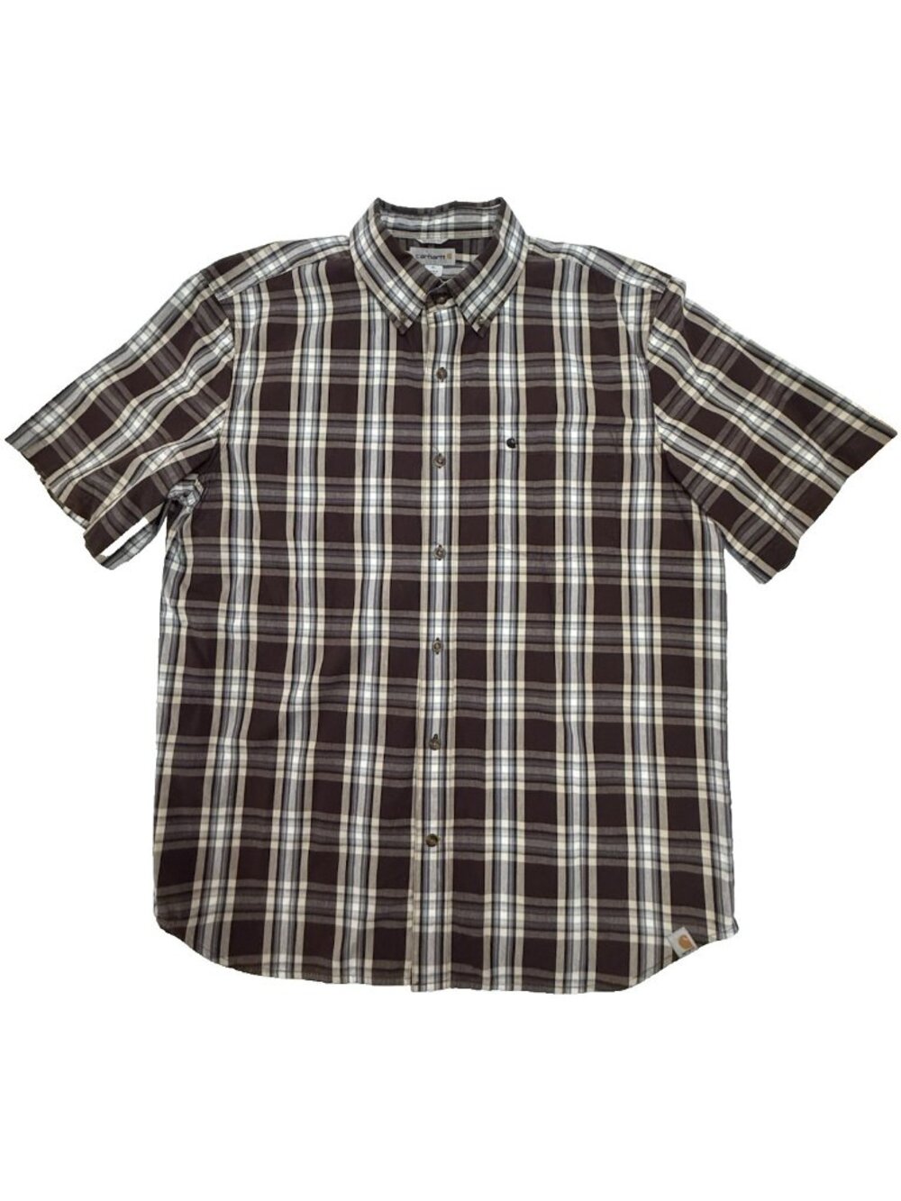 Carhartt Relaxed Fit Plaid Short Sleeve Button Front Shirt Men's XL Brown